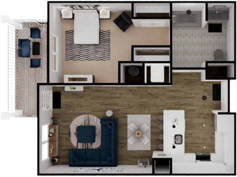 Floor plan for 1 bed, 1 bath, 803 sqft